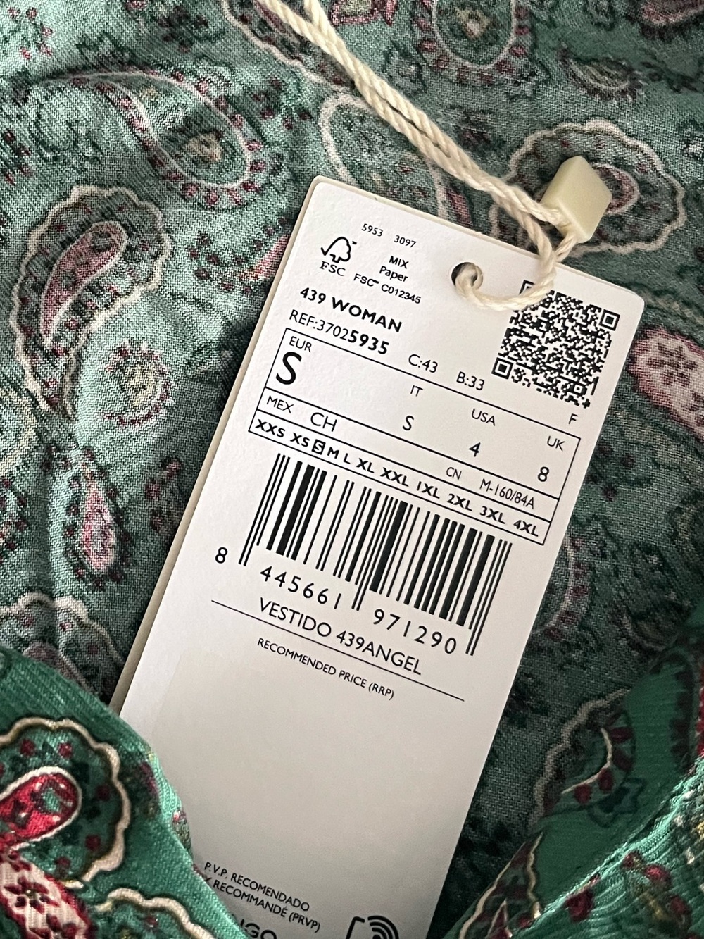 NEW Mango Green Paisley V-Neck Long Sleeve Wrap Dress - Small - Picture 5 of 9